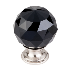 1-3/8 Inch Length Crystal Disco Cabinet Knob, Brushed Satin Nickel Base / Black