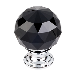 1-3/8 Inch Length Crystal Disco Cabinet Knob, Polished Chrome Base / Black