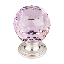 1-1/8 Inch Length Crystal Disco Cabinet Knob, Brushed Satin Nickel Base / Pink