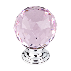 1-3/8 Inch Length Crystal Disco Cabinet Knob, Polished Chrome Base / Pink