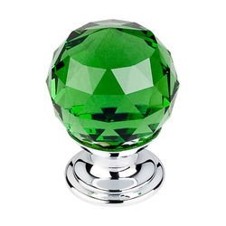 1-1/8 Inch Length Crystal Disco Cabinet Knob, Polished Chrome Base / Green