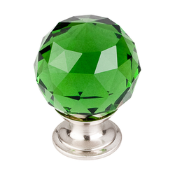 1-3/8 Inch Length Crystal Disco Cabinet Knob, Brushed Satin Nickel Base / Green