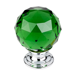 1-3/8 Inch Length Crystal Disco Cabinet Knob, Polished Chrome Base / Green