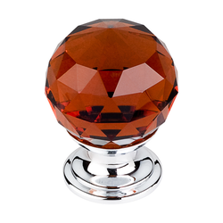 1-1/8 Inch Length Crystal Disco Cabinet Knob, Polished Chrome Base / Wine