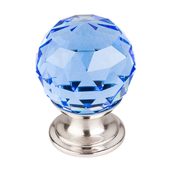 1-1/8 Inch Length Crystal Disco Cabinet Knob, Brushed Satin Nickel Base / Blue
