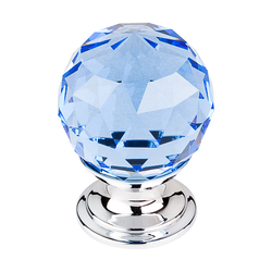1-1/8 Inch Length Crystal Disco Cabinet Knob, Polished Chrome Base / Blue