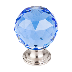 1-3/8 Inch Length Crystal Disco Cabinet Knob, Brushed Satin Nickel Base / Blue