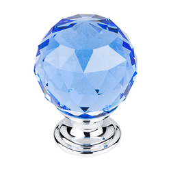 1-3/8 Inch Length Crystal Disco Cabinet Knob, Polished Chrome Base / Blue