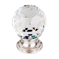 1-1/8 Inch Length Crystal Disco Cabinet Knob, Brushed Satin Nickel Base / Clear