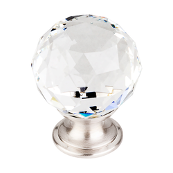 1-3/8 Inch Length Crystal Disco Cabinet Knob, Brushed Satin Nickel Base / Clear