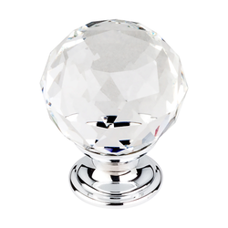 1-3/8 Inch Length Crystal Disco Cabinet Knob, Polished Chrome Base / Clear
