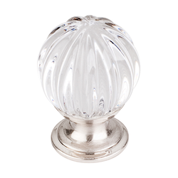 1-1/8 Inch Length Crystal Melon Cabinet Knob, Brushed Satin Nickel Base / Clear