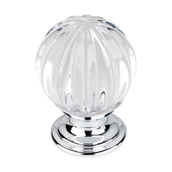 1-1/8 Inch Length Crystal Melon Cabinet Knob, Polished Chrome Base / Clear