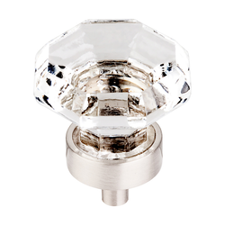 1-3/8 Inch Length Crystal Octagon Cabinet Knob, Brushed Satin Nickel Base / Clear