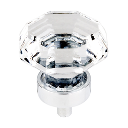 1-3/8 Inch Length Crystal Octagon Cabinet Knob, Polished Chrome Base / Clear