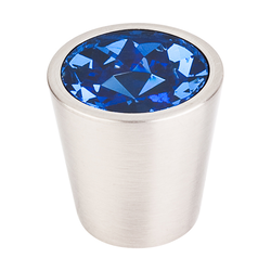 1-1/16 Inch Length Crystal Crystal Center Cabinet Knob, Brushed Satin Nickel Shell / Blue