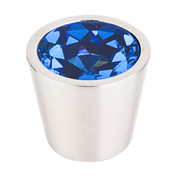 3/4 Inch Length Crystal Crystal Center Cabinet Knob, Brushed Satin Nickel Shell / Blue