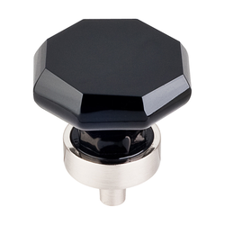 1-3/8 Inch Length Crystal Octagon Cabinet Knob, Brushed Satin Nickel Base / Black