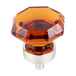1-3/8 Inch Length Crystal Octagon Cabinet Knob, Brushed Satin Nickel Base / Wine