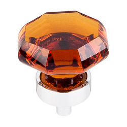 1-3/8 Inch Length Crystal Octagon Cabinet Knob, Polished Chrome Base / Wine