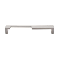 7 Inch Center to Center Sanctuary II Modern Metro Notch Cutout Left Cabinet Pull, Brushed Satin Nickel