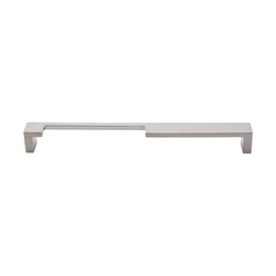 9 Inch Center to Center Sanctuary II Modern Metro Notch Cutout Left Cabinet Pull, Brushed Satin Nickel