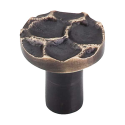 1-1/8 Inch Length Cobblestone Round Cabinet Knob, Brass Antique