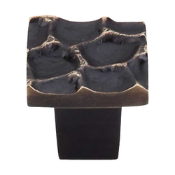 1-1/8 Inch Length Cobblestone Square Cabinet Knob, Brass Antique