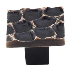 1-3/8 Inch Length Cobblestone Square Cabinet Knob, Brass Antique