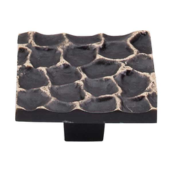 1-15/16 Inch Length Cobblestone Square Cabinet Knob, Brass Antique