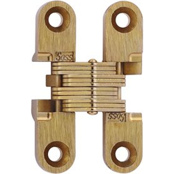  SOSS 101 Invisible Hinge for 1/2 Inch Minimum Door Thickness, 3/8 Inch Width x 1-11/16 Inch Height x 29/64 Inch Depth, Pair, Satin Brass