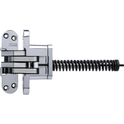 SOSS 220 Invisible Hinge with Closer, 1-3/8 Inch Width x 4-5/8 Inch Height x 1-41/64 Inch Depth plus 7-3/8 Inch Spring, 2 Inch Min. Door Width, Polished Chrome