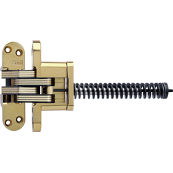  SOSS 220 Invisible Hinge with Closer, 1-3/8 Inch Width x 4-5/8 Inch Height x 1-41/64 Inch Depth plus 7-3/8 Inch Spring, 2 Inch Min. Door Width, Satin Brass