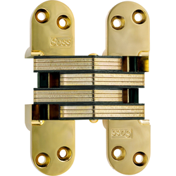  SOSS 220 Invisible Hinge, 1-3/8 Inch Width x 4-5/8 Inch Height x 1-41/64 Inch Depth, 2 Inch Min. Door Thickness, Polished Brass