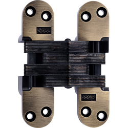  SOSS 220 Invisible Hinge, 1-3/8 Inch Width x 4-5/8 Inch Height x 1-41/64 Inch Depth, 2 Inch Min. Door Thickness, Antique Brass