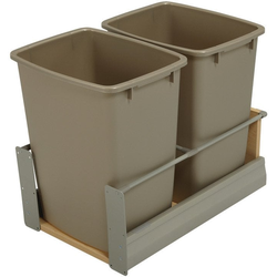 2 x 52 Quart MX Double Waste Bin Pull-Out, Frame: Champagne, Bottom and back: Maple, Bin: Champagne