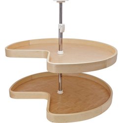 Final Sale, Final Sale, 28 Inch Diameter Kidney Shaped Pole Mounted Two-Shelf Revolving Lazy Susan, Natural