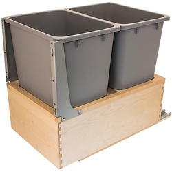Final Sale, 2 x 36 Quart 19-1/2 Inch Height Double Wood Frame Bottom Mount Waste Bin Pull-Out with Grass Elite Undermount Slides, Gray