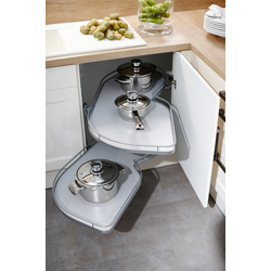 Lemans II Series 60 Blind Corner Organizer, Blind Right, Inc. Two-21 Inch Trays, Post, and Soft Close, Min. Face Frame Opening 21-1/4 Inch W x 21-1/2 Inch H, Chrome/Gray