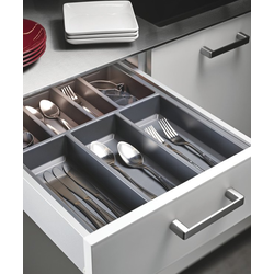  Trimmable 18-1/8" to 19-11/16" Width x 18-1/2 " to 20-1/2" Length Cutlery Divider Insert for 24" Width Face-Frame Base Cabinets, 2-3/8" Height, Textured White