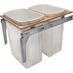 2 x 35 Quart Wood Frame Double Trash Pullout, 21 Inch Width, White