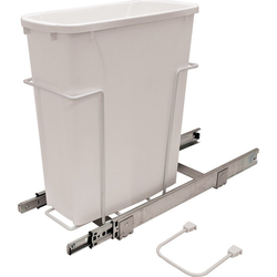 35 Quart Bottom Mount Single Waste Bin Pullout with Ball Bearing Precision Slide with Overtravel, 9-5/8 Inch Width, White