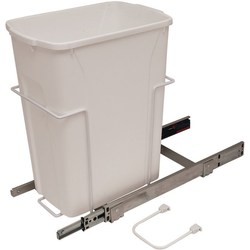 35 Quart Bottom Mount Single Waste Bin Pullout with Ball Bearing Slide with Overtravel and Soft-Close, 9-5/8 Inch Width, White