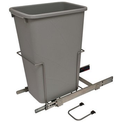 50 Quart Bottom Mount Single Waste Bin Pullout with Ball Bearing Slide with Overtravel and Soft-Close, 11-3/8 Inch Width, Frosted Nickel