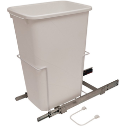 50 Quart Bottom Mount Single Waste Bin Pullout with Ball Bearing Slide with Overtravel and Soft-Close, 11-3/8 Inch Width, White