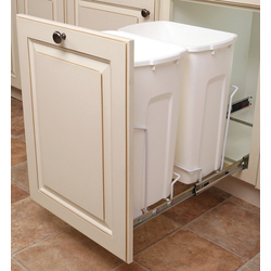 2 x 27 Quart Bottom Mount Double Waste Bin Pullout with Ball Bearing Slide with Overtravel and Soft-Close, 11-3/8 Inch Width, White