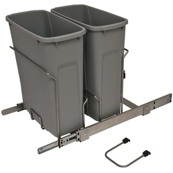 2 x 20 Quart Bottom Mount Double Waste Bin Pullout with Ball Bearing Slide with Overtravel and Soft-Close, 14-3/8 Inch Width, Frosted Nickel