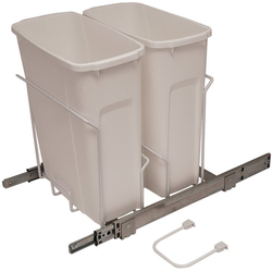 2 x 20 Quart Bottom Mount Double Waste Bin Pullout with Ball Bearing Slide with Overtravel and Soft-Close, 14-3/8 Inch Width, White