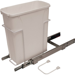 20 Quart Bottom Mount Single Waste Bin Pullout with Ball Bearing Slide with Overtravel and Soft-Close, 8-3/8 Inch Width, White