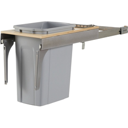 35 Quart Side Mount Single Waste Bin Pullout with Wood Frame, 11-1/2 Inch Width, Frosted Nickel